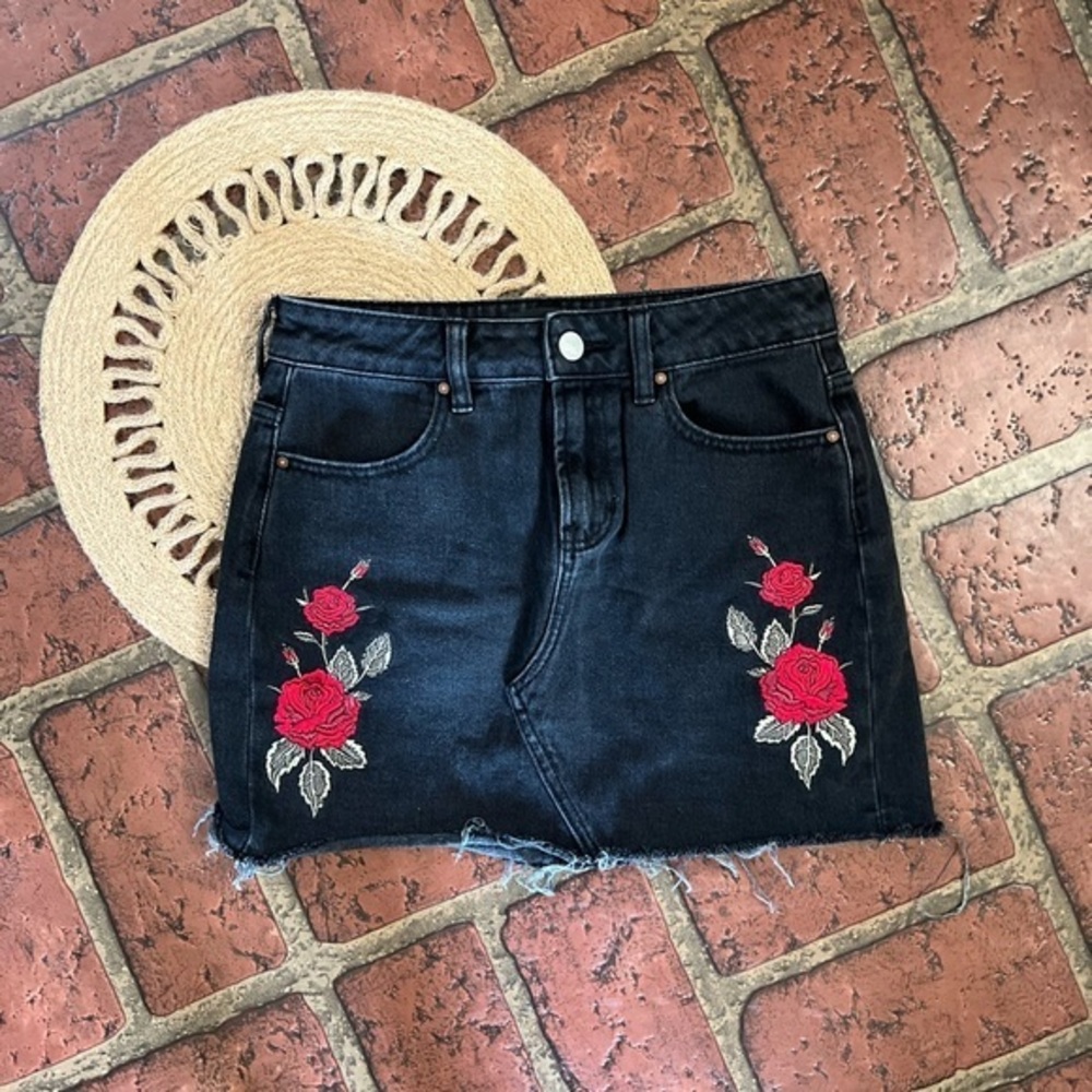 Kendall + Kylie floral black denim shirt A10-33